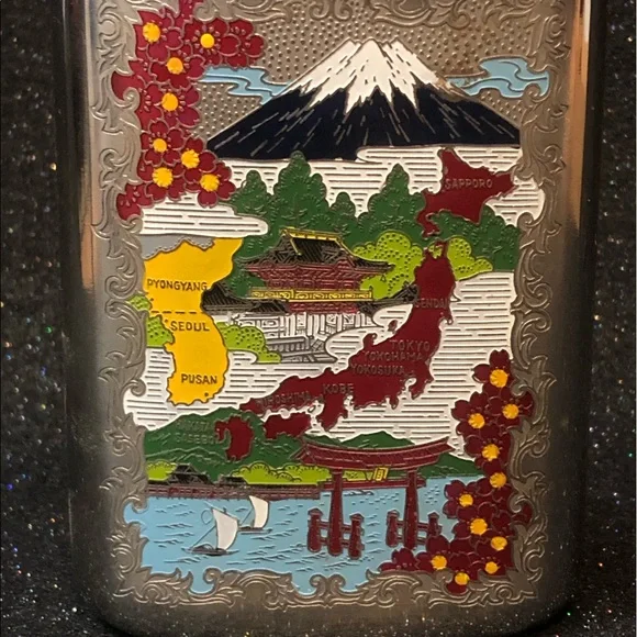 Vintage antique EUC metal flask embossed Japan map - Picture 6 of 17